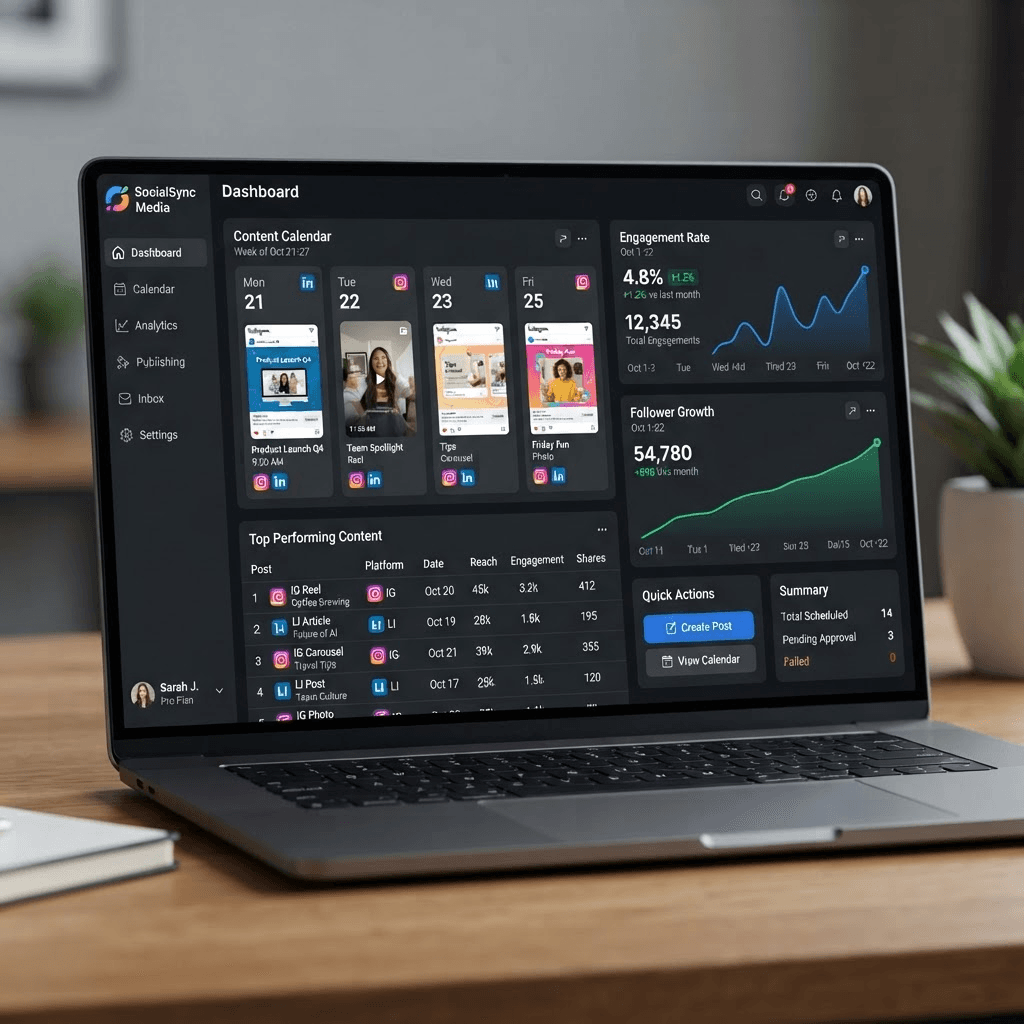 Social media management dashboard with content scheduling