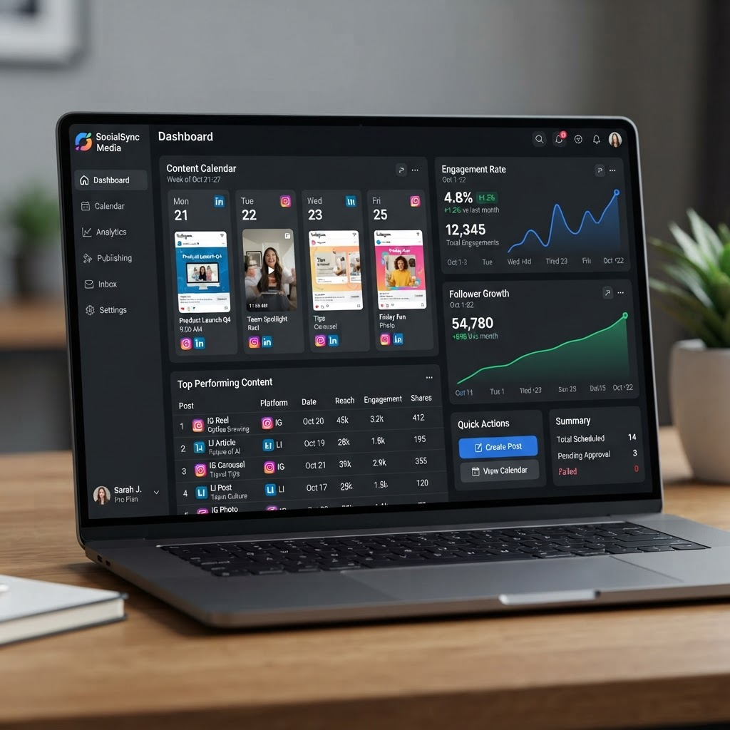 Social media management dashboard with content scheduling